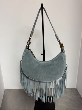 NWT! Marlon ITALY -Sexy Fringed Suede Shoulder Bag in Light Blue-BEAUTIFUL